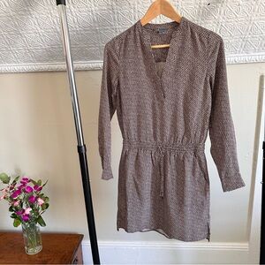 Vince Printed Silk Cinched Waist Long Sleeve Shirt Dress